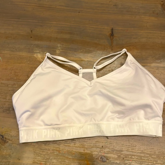 New Tags Victoria Secret Sports Bra XXL White Pink Logo Band - Picture 1 of 3